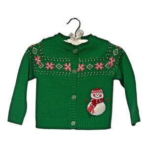 Nanette‎ Girl Snowman Sweater Christmas Green Applique Snowman Nordic Look 4T